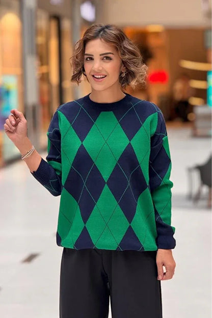 TRENDYOL-Nevin Kaya Fashion Green and Navy Blue Diamond - alotasawkli