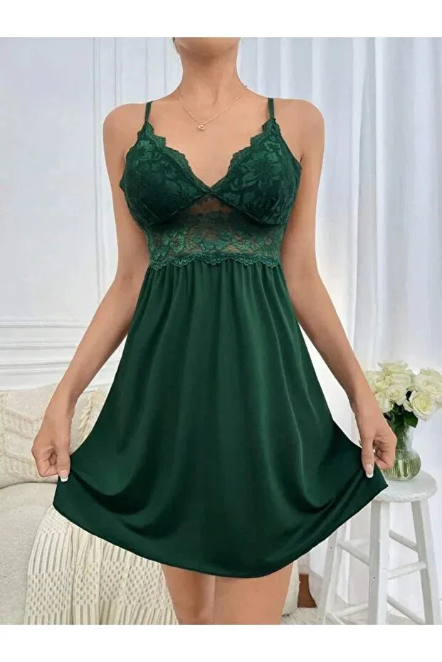 Rose Alexandra Women's Green Nightgown with Lace Details - alotasawkli