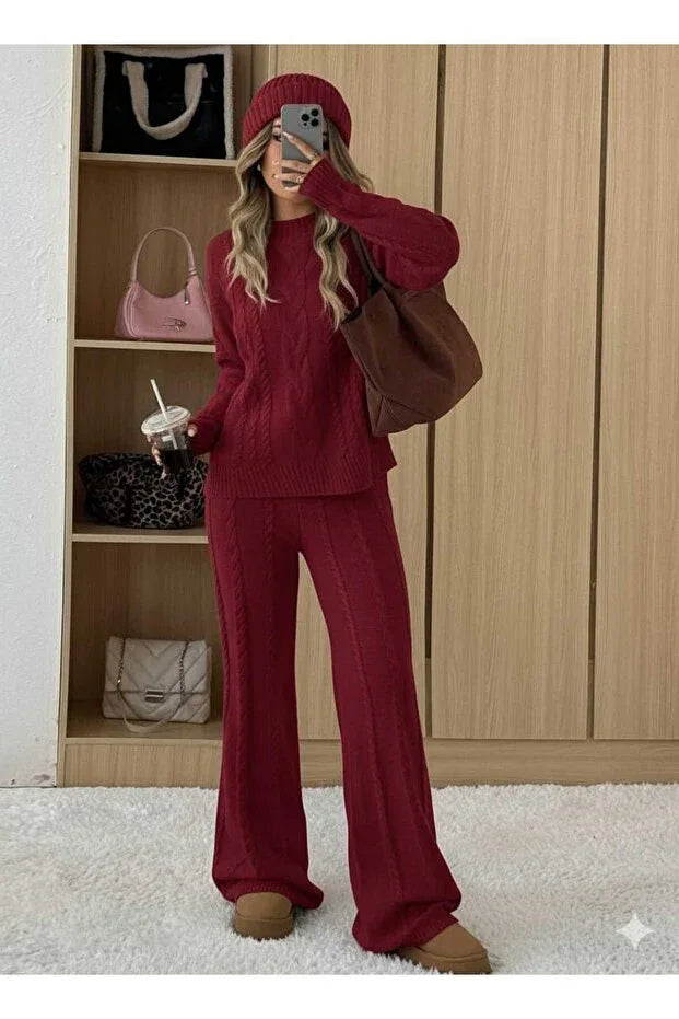 TRENDYOL-SAYZEN thick braided knit top and bottom set - alotasawkli