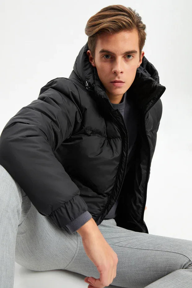 TRENDYOL-D1fference Men's Black Thick Lined Hooded Padded Sport Winter Jacket - alotasawkli