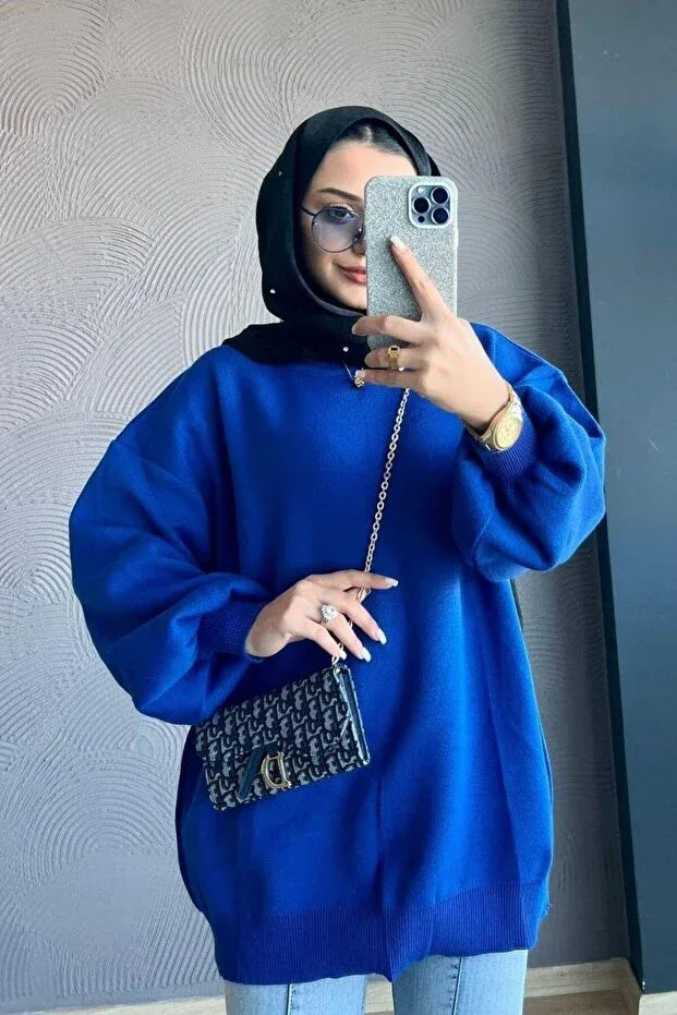 TRENDYOL-Şule Clothing Navy Blue Half-Neck Oversize Knit Sweater - alotasawkli