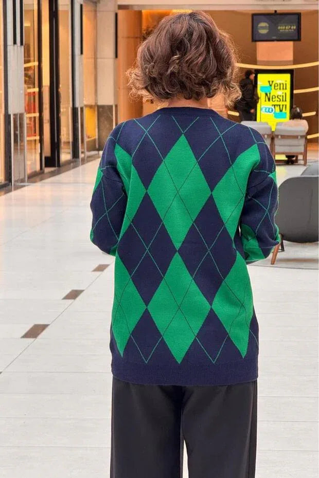 TRENDYOL-Nevin Kaya Fashion Green and Navy Blue Diamond - alotasawkli