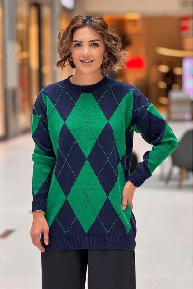 TRENDYOL-Nevin Kaya Fashion Green and Navy Blue Diamond - alotasawkli