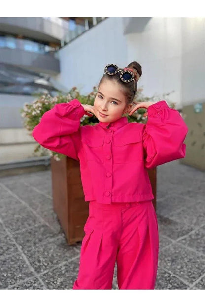 TRENDYOL-Hilal Akıncı Kids Girls' Two-Piece Set: Mandarin Collar - alotasawkli
