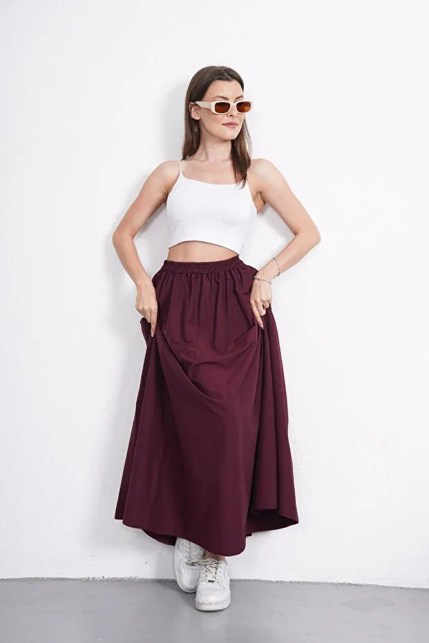 TRENDYOL-Gülmude Long Elastic Waist Poplin Fabric Double Pocket - alotasawkli