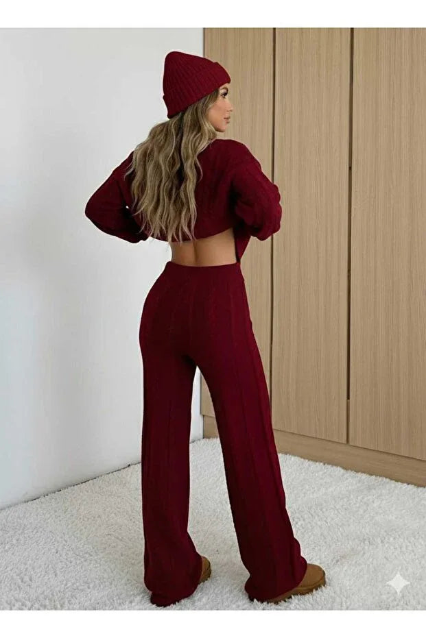 TRENDYOL-SAYZEN thick braided knit top and bottom set - alotasawkli