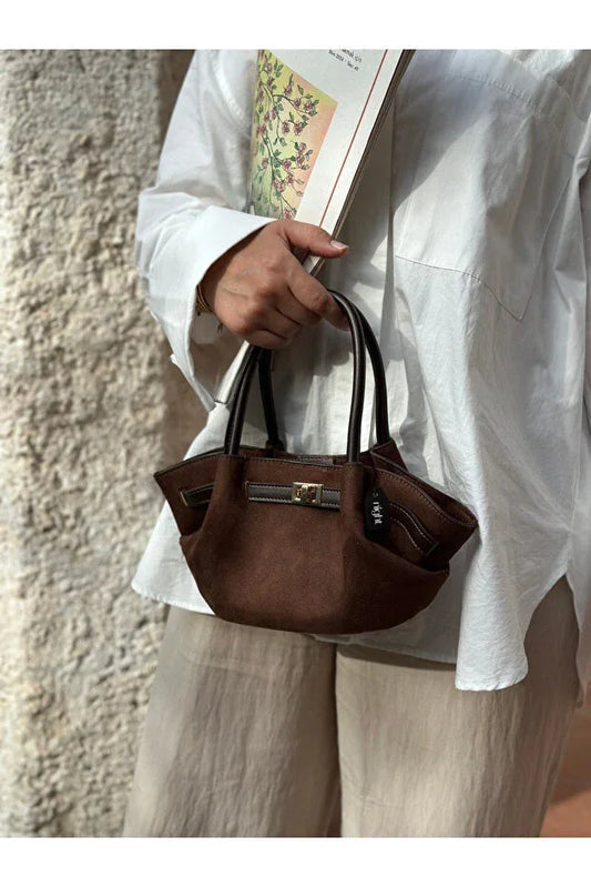 TRENDYOL-Night Denise Model Suede Dark Brown Women's Hand and Shoulder Bag - alotasawkli