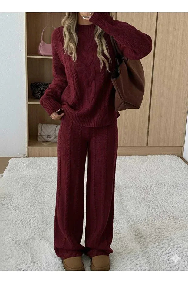 TRENDYOL-SAYZEN thick braided knit top and bottom set - alotasawkli