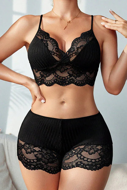 GLOWNIGHT Women's Lace Detail Camisole and Shorts Set - alotasawkli