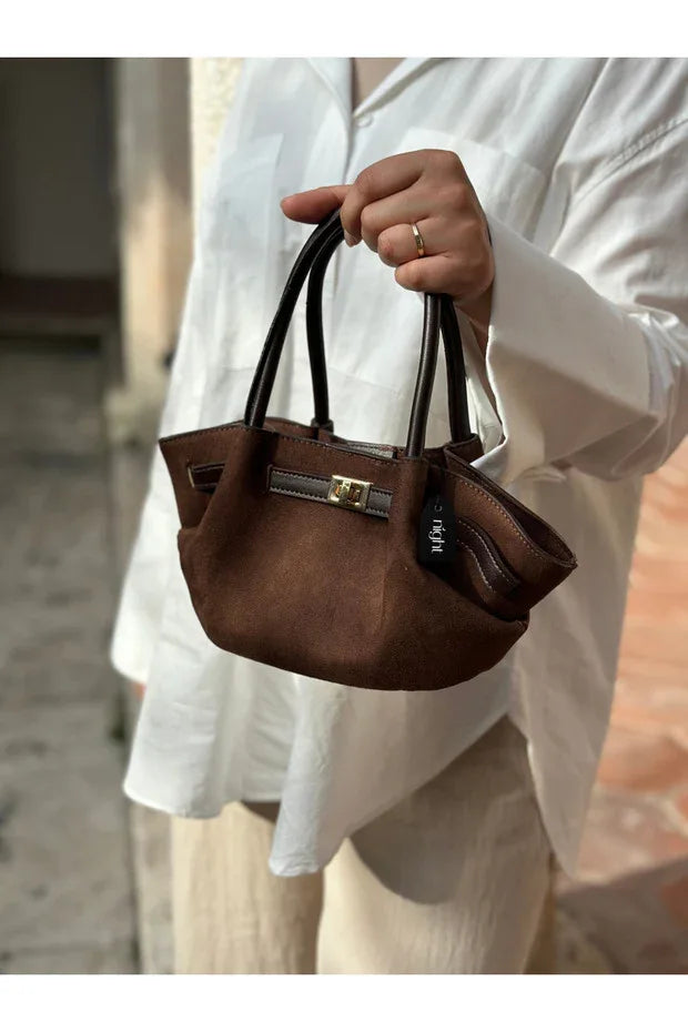 TRENDYOL-Night Denise Model Suede Dark Brown Women's Hand and Shoulder Bag - alotasawkli