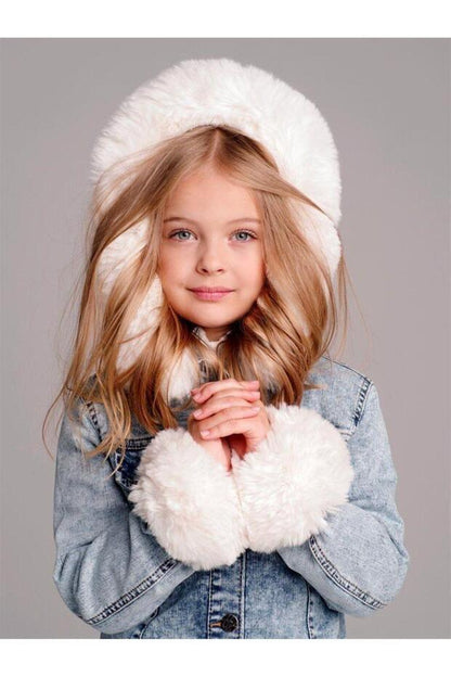 TRENDYOL-Hilal Akıncı Kids Girls' Hooded Blue Denim Jacket with Fur Detail on Sleeves - alotasawkli