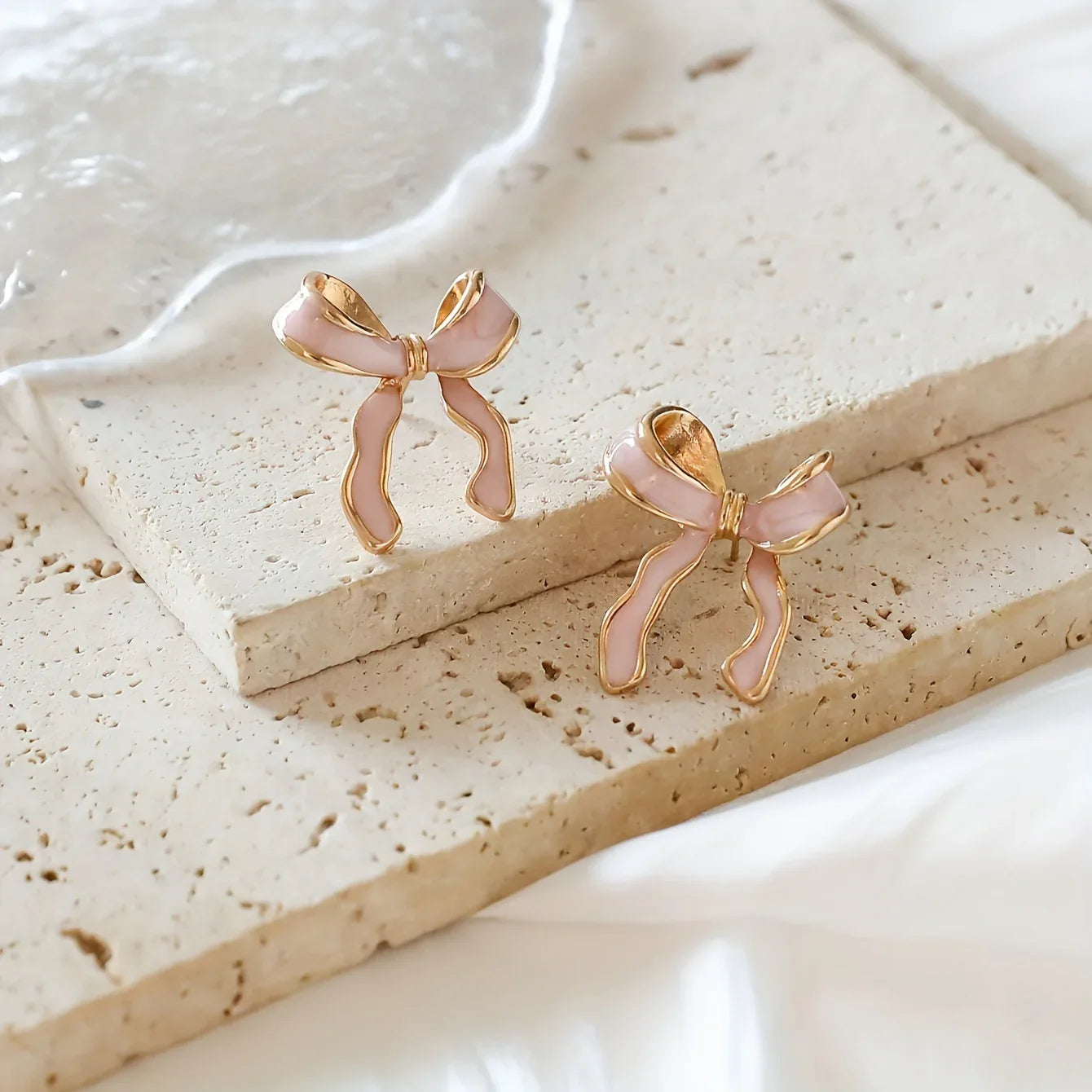 1 Pair of Chic Pink Bow Stud Earrings for Women - alotasawkli