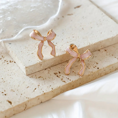 1 Pair of Chic Pink Bow Stud Earrings for Women - alotasawkli