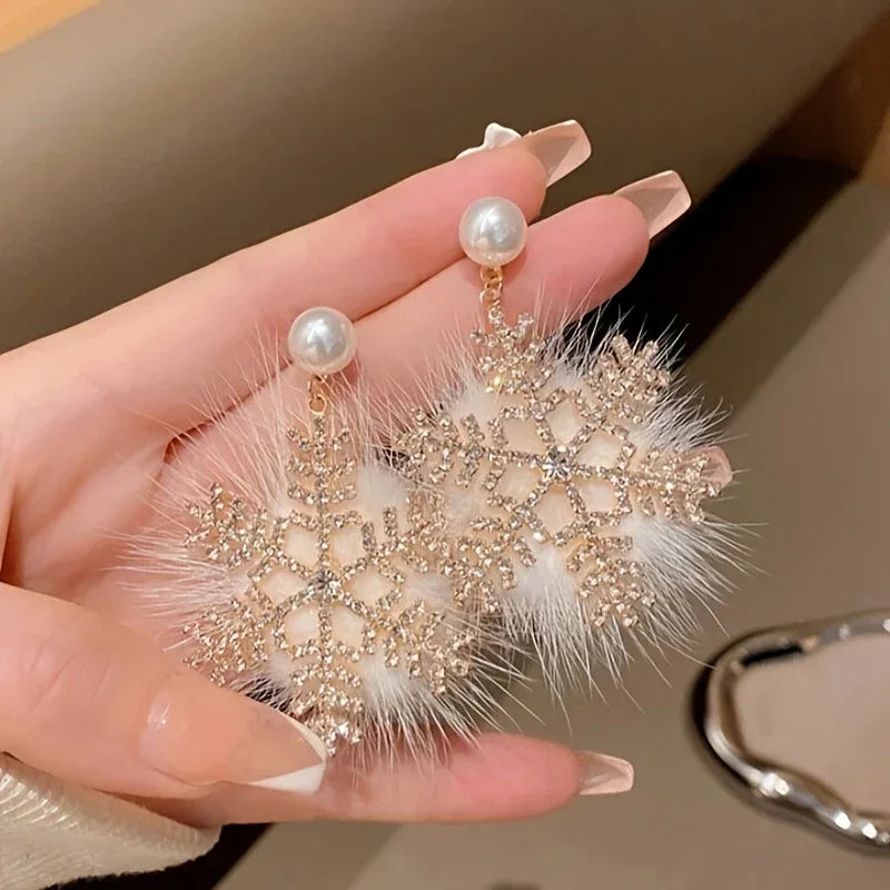 TEMU-2pcs Exquisite Artificial Rhinestone Snowflake Pendant Earrings - alotasawkli