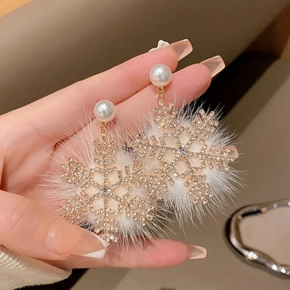 TEMU-2pcs Exquisite Artificial Rhinestone Snowflake Pendant Earrings - alotasawkli