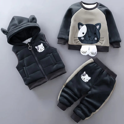 TEMU-Cute Cartoon Cat Three-Piece Set for Babies in Autumn And Winter - alotasawkli