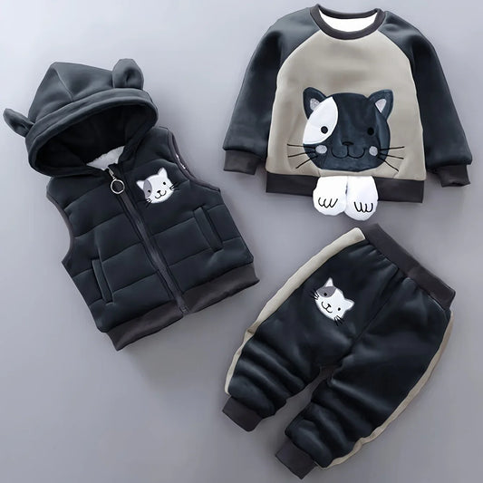 TEMU-Cute Cartoon Cat Three-Piece Set for Babies in Autumn And Winter - alotasawkli