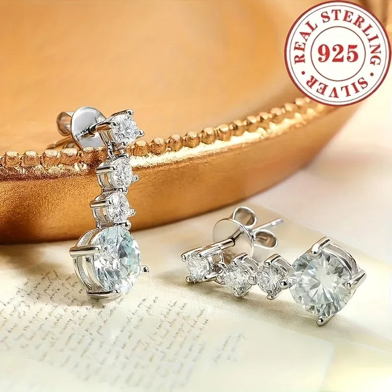 TEMU-A pair of S925 sterling Silvery Moissanite drop earrings - alotasawkli