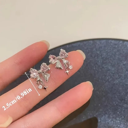 [1 Pair Y2K Bow] Cute Pink 1 Pair Y2K Bow Earrings - alotasawkli