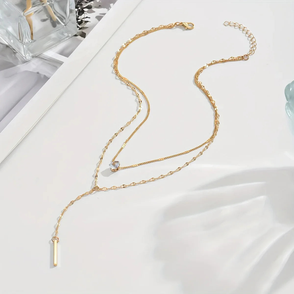 Sparkling Rhinestone Multi-Layered Pendant Necklace - alotasawkli