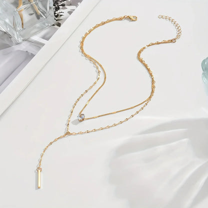 Sparkling Rhinestone Multi-Layered Pendant Necklace - alotasawkli