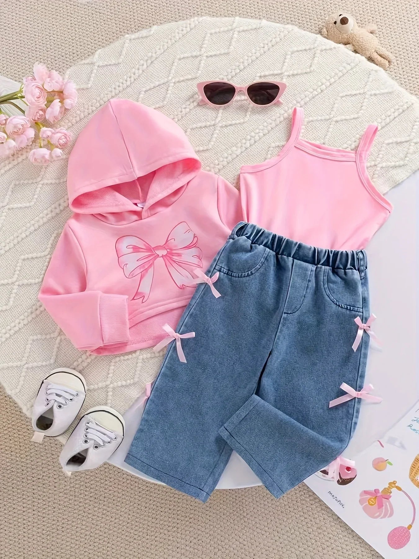 TEMU-Three piece set of baby girl fashion trend pink cartoon - alotasawkli