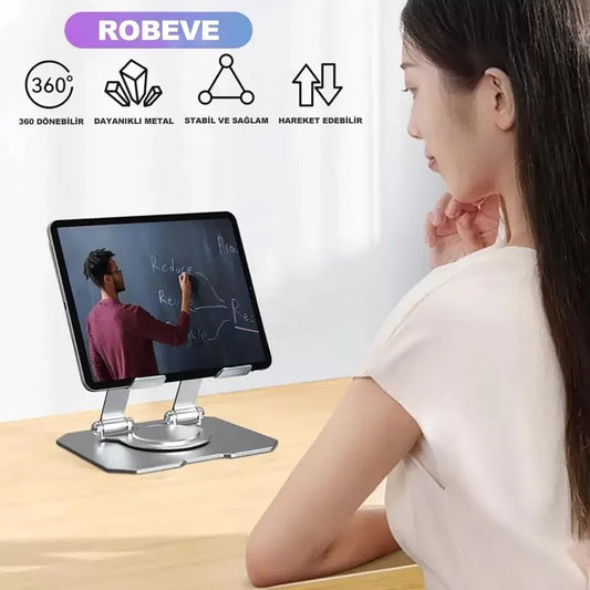 حامل تابلت روبيف قابل للدوران 360°، حامل تابلت معدني قابل للطي، حامل تابلت وهاتف، حامل تابلت معدني - alotasawkli