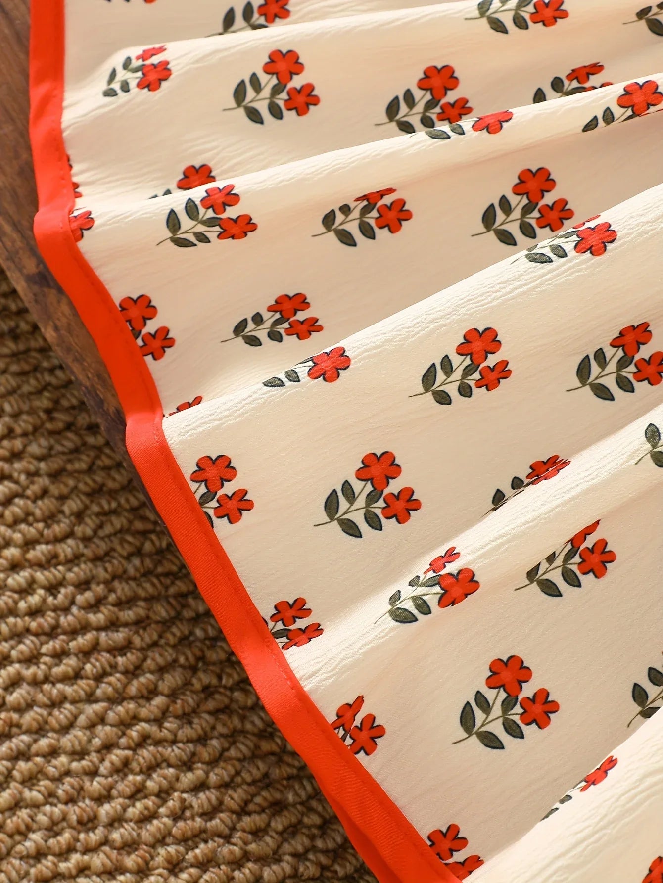 Baby Girl Floral Dress Set | Beige with Red Rose Print, Red Ruffle Trim Bell Sleeves, Cute and Sweet All-season Outfit - alotasawkli