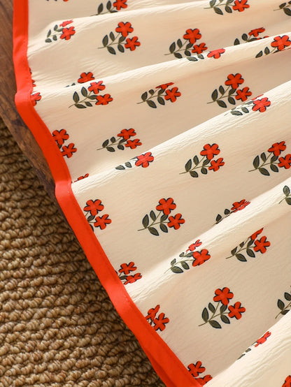 Baby Girl Floral Dress Set | Beige with Red Rose Print, Red Ruffle Trim Bell Sleeves, Cute and Sweet All-season Outfit - alotasawkli