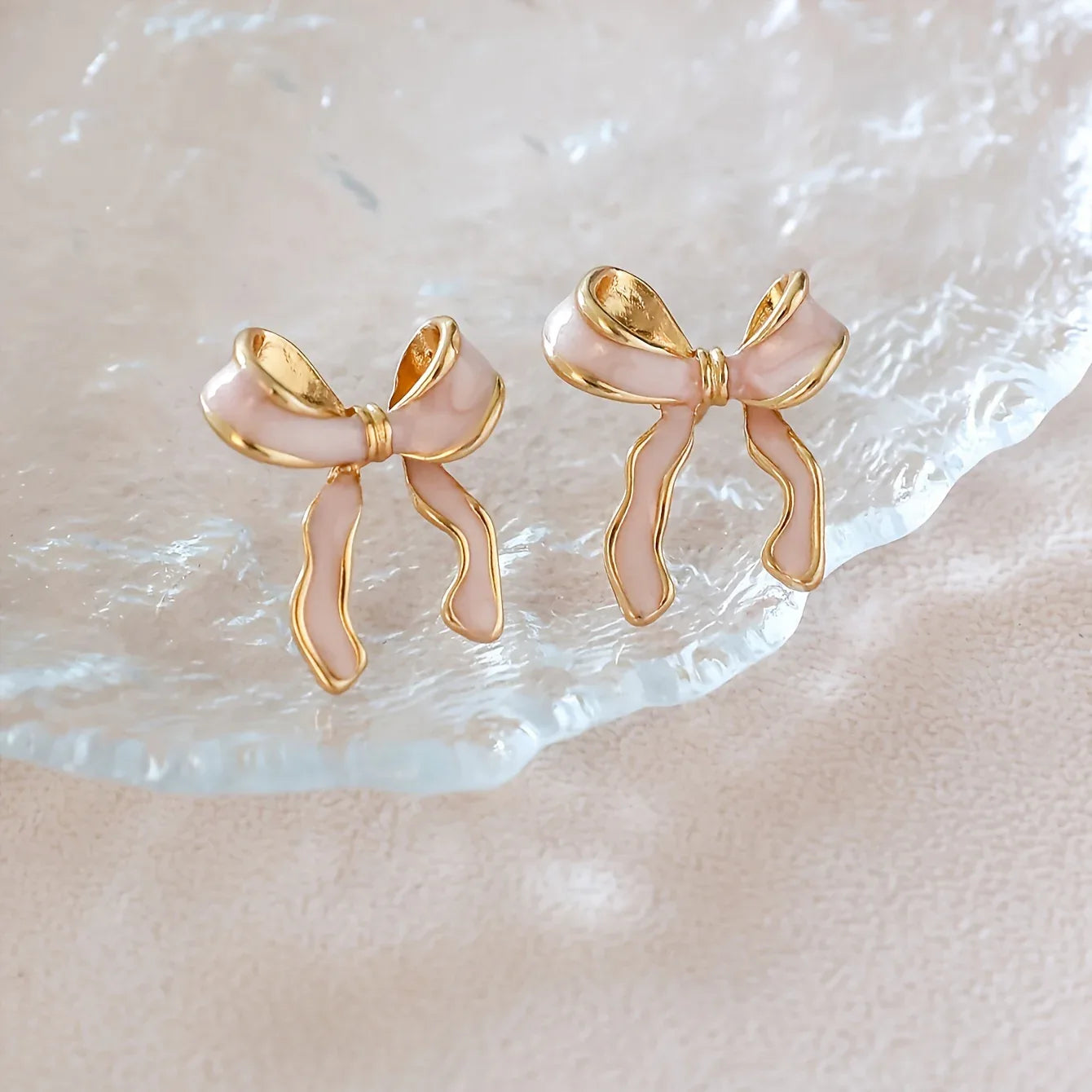 1 Pair of Chic Pink Bow Stud Earrings for Women - alotasawkli