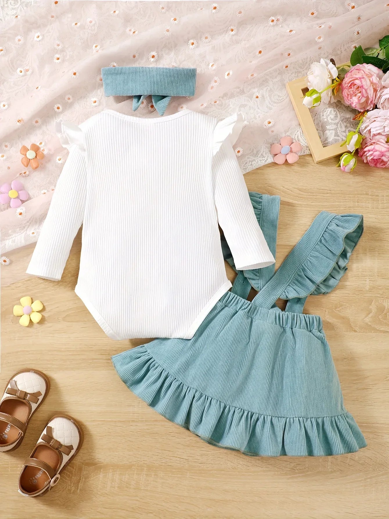 3pcs Newborn Baby Winter Outfit - Knit Bodysuit, Matching & Headband | Cozy Clothes for Photoshoots, for Hakiya | Machine Washable Winter Wear (3pcs), Perfect for Outdoor - alotasawkli