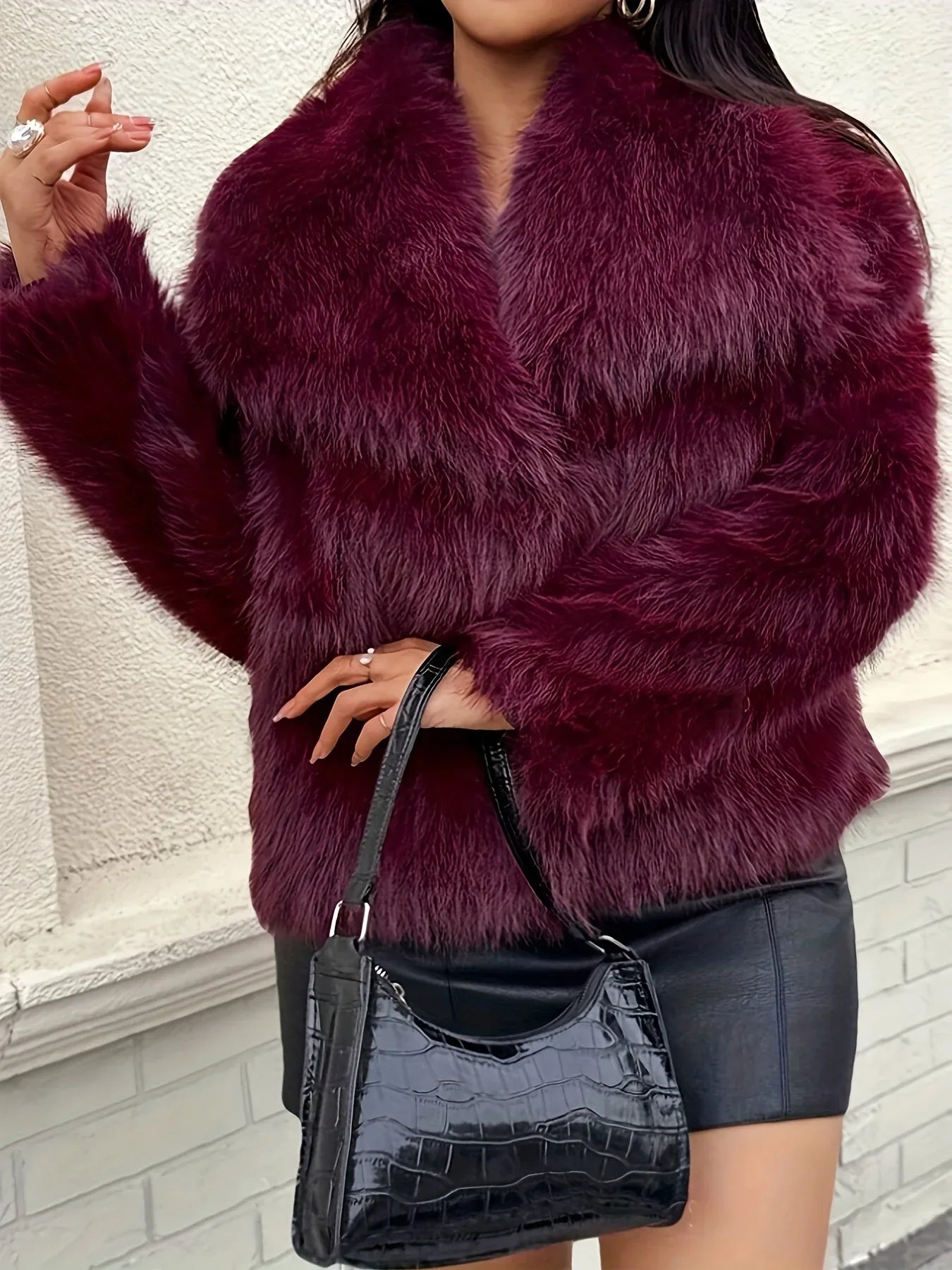 TEMU-Women'S Elegant Faux Fur Coat - alotasawkli