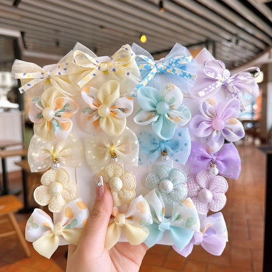 10pcs Adorable Mixed Color Flower & Bow Hair Clip - alotasawkli