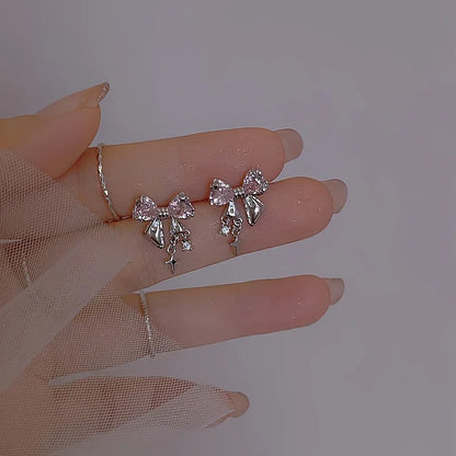 [1 Pair Y2K Bow] Cute Pink 1 Pair Y2K Bow Earrings - alotasawkli