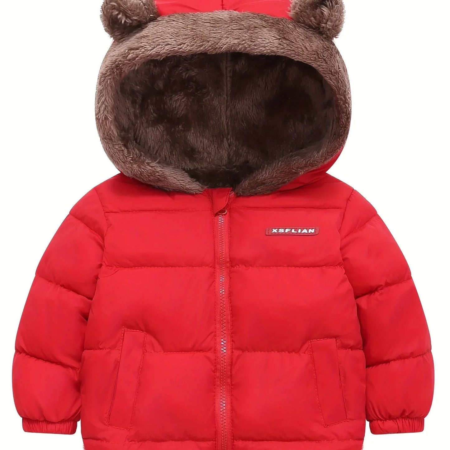 Winter Children's Hooded Jacket with Lining, Lightweight Warm Padded Jacket, Cute Hooded Coat with Polyester Filling, Christmas Thanksgiving Easter Halloween Gift for Kids - alotasawkli