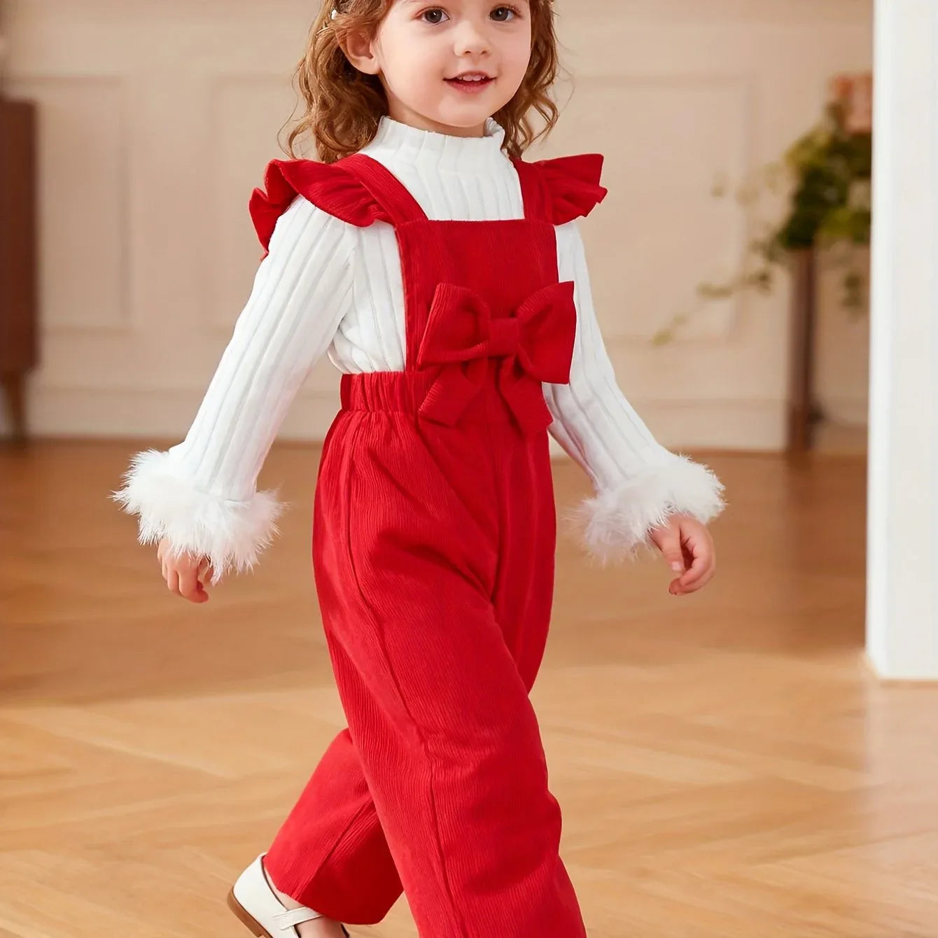 TEMU-2pcs Girls' Pants Set, Sweet Style Plush Cuff Top - alotasawkli