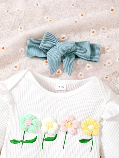 3pcs Newborn Baby Winter Outfit - Knit Bodysuit, Matching & Headband | Cozy Clothes for Photoshoots, for Hakiya | Machine Washable Winter Wear (3pcs), Perfect for Outdoor - alotasawkli