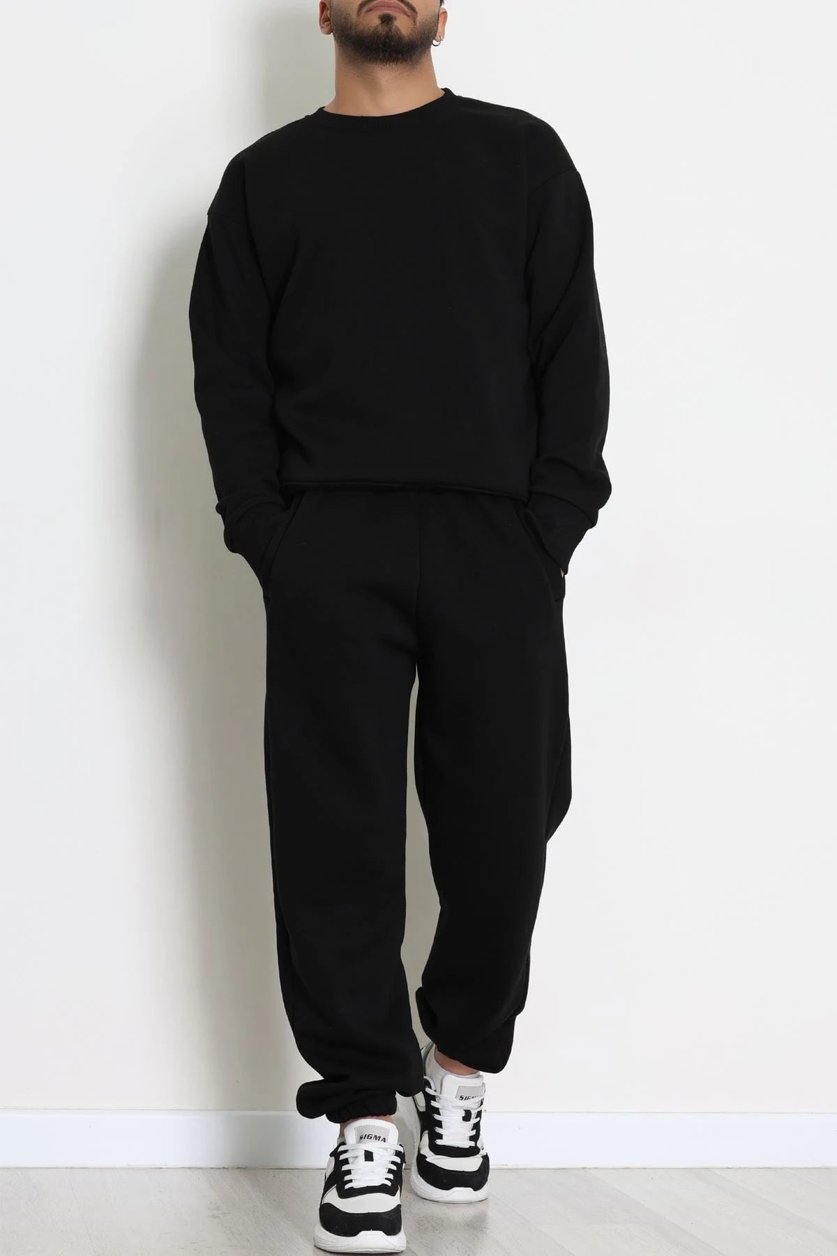 Men's Fleece-Lined 3-Thread Tracksuit Set in Brown