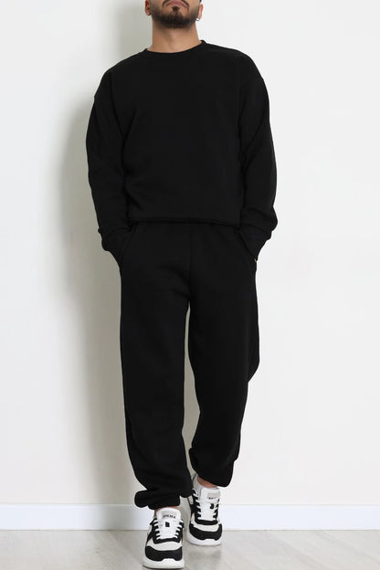Men's Fleece-Lined 3-Thread Tracksuit Set in Brown