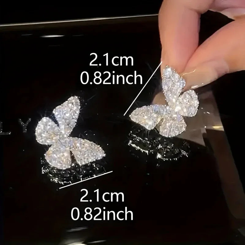 Women's Butterfly Stud Earrings - Sparkling -like, Elegant Everyday - alotasawkli
