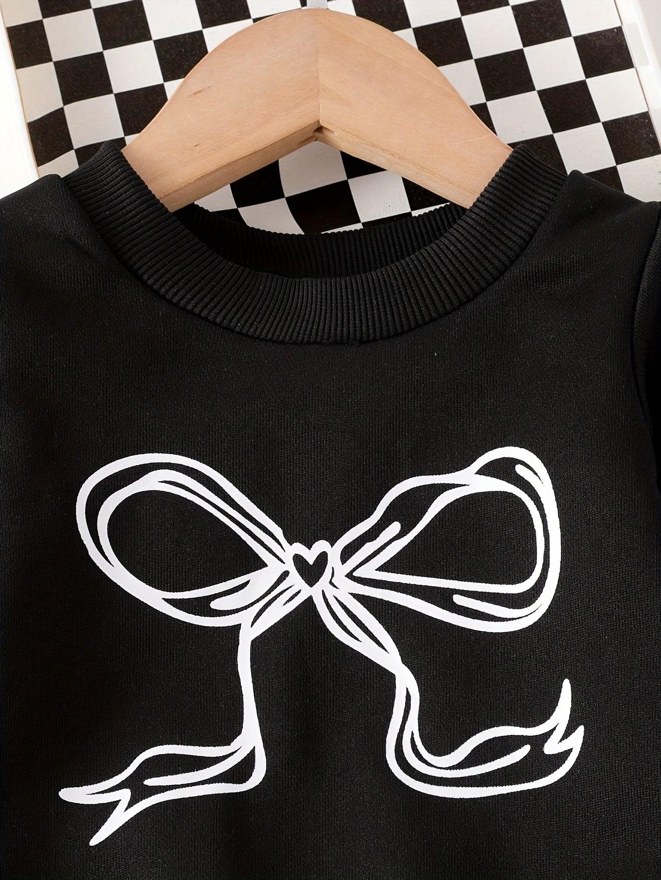 TEMU-2pcs 's Bow Print & 3D Bow Detail Sweatsuit & Pants - alotasawkli