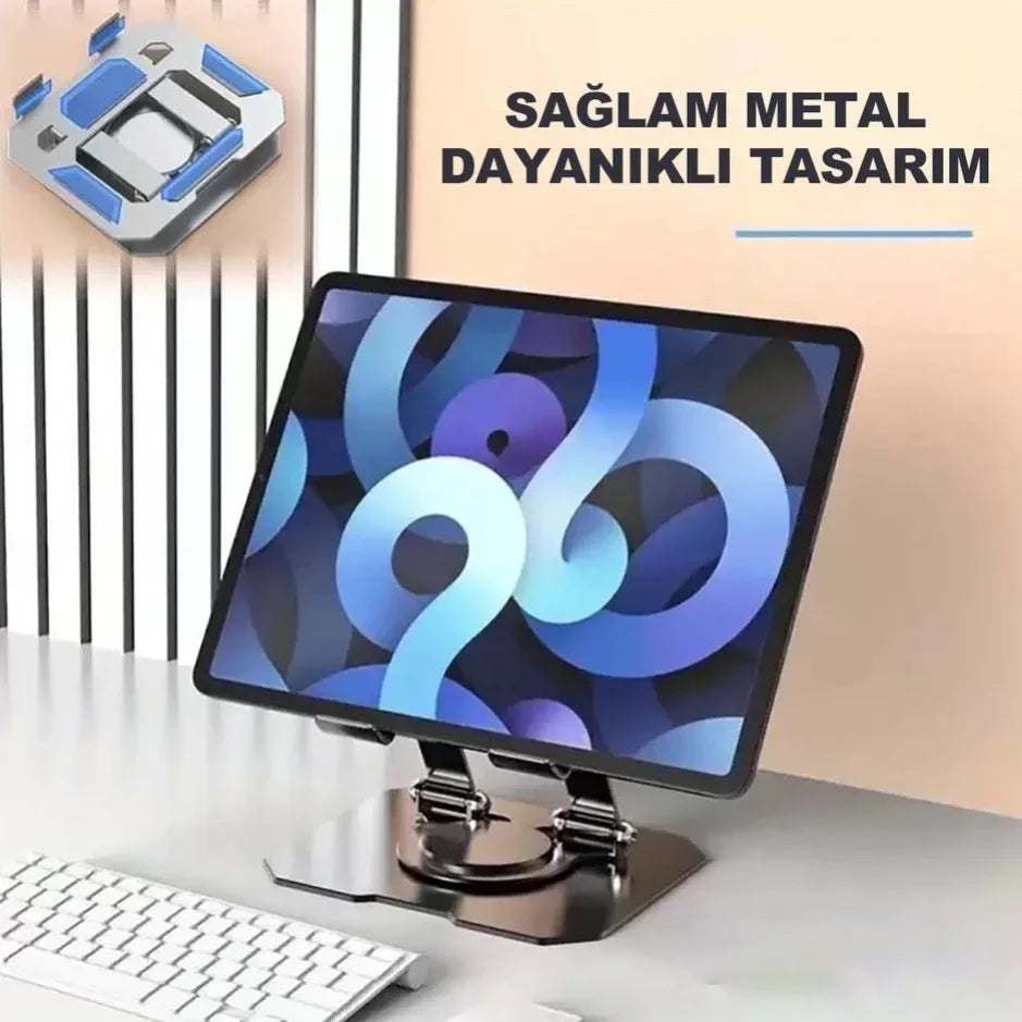 حامل تابلت روبيف قابل للدوران 360°، حامل تابلت معدني قابل للطي، حامل تابلت وهاتف، حامل تابلت معدني - alotasawkli