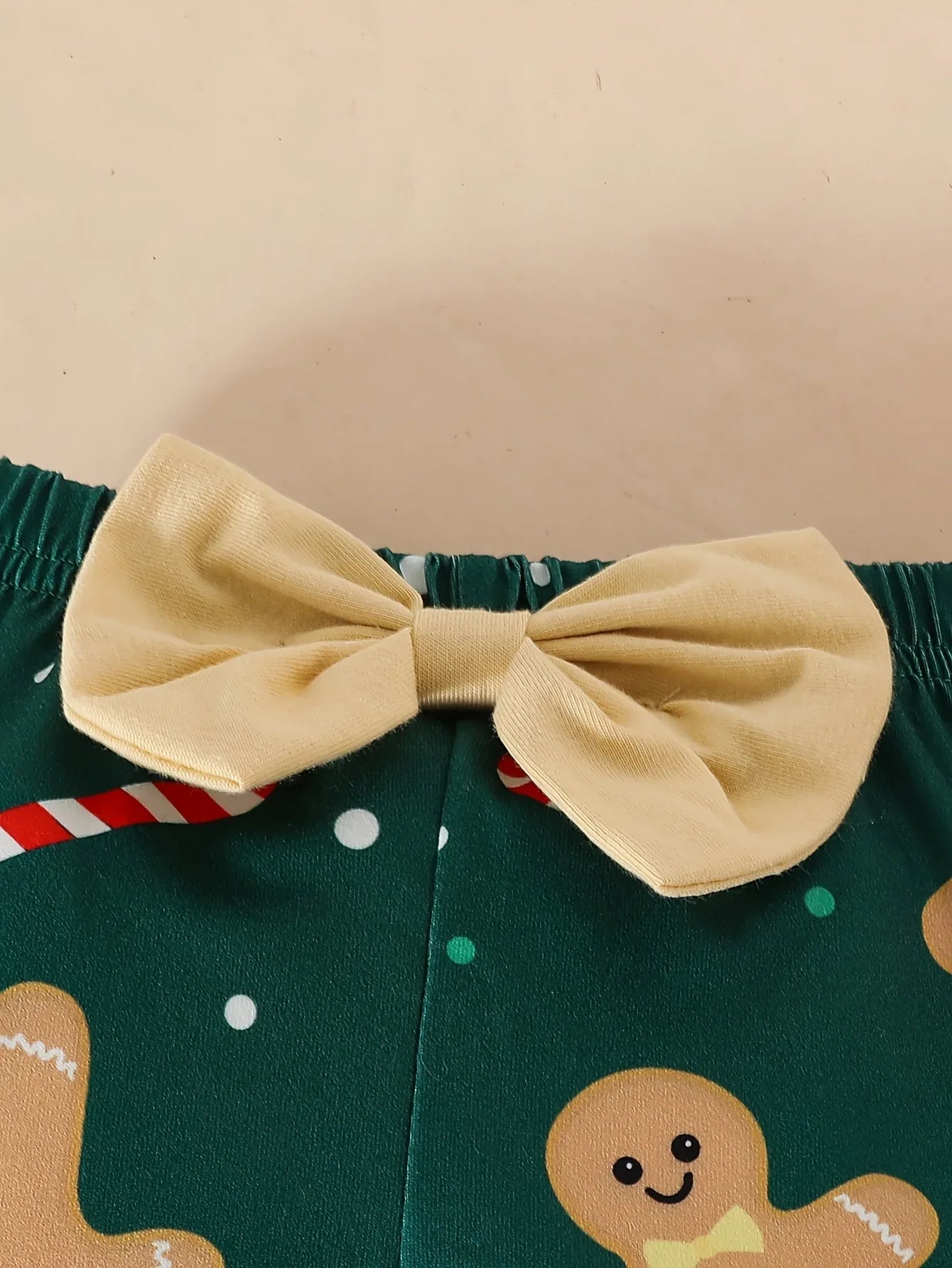Three-Piece Set Featuring a Christmas Cartoon Embroidered Long-Sleeve Onesie with Flying Sleeves And Bell-Bottom Pants with a Bow, for Outdoor - alotasawkli