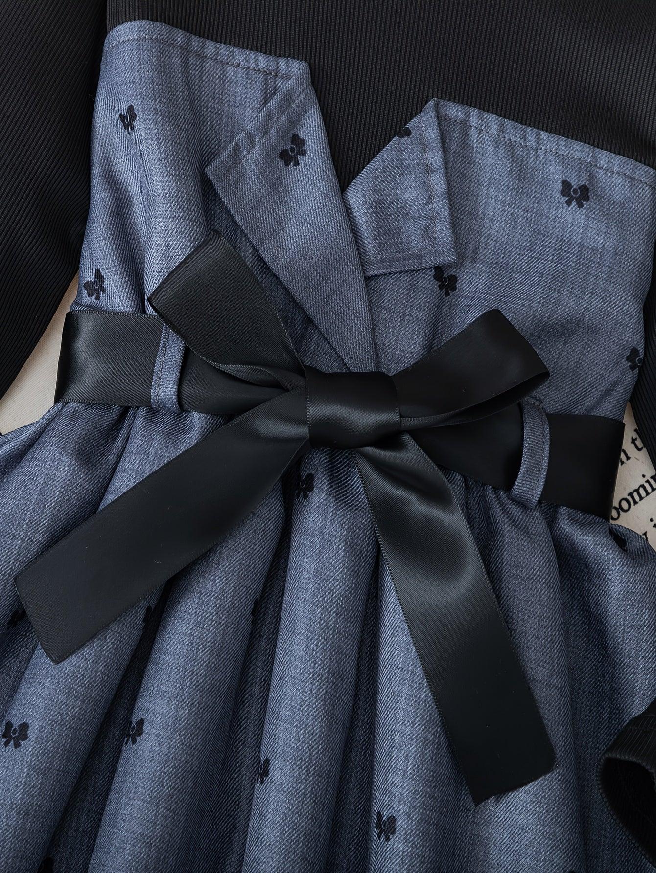 TEMU-Girls' Elegant Long Sleeve A-Line Dress with Bow & Heart PrinT - alotasawkli