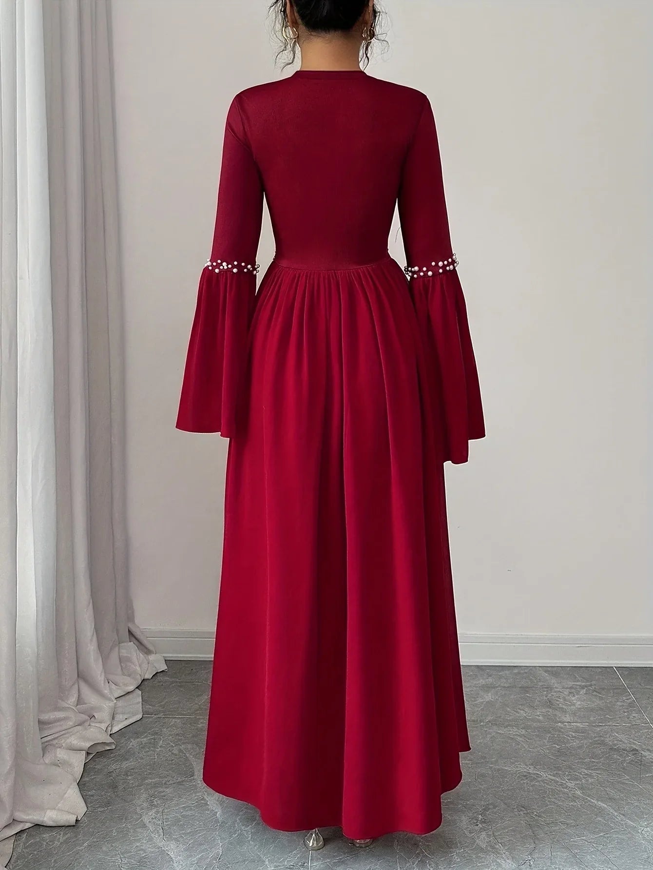TEMU-Women'S Elegant Long Sleeve A-Line Maxi Dress with Round Neck - alotasawkli