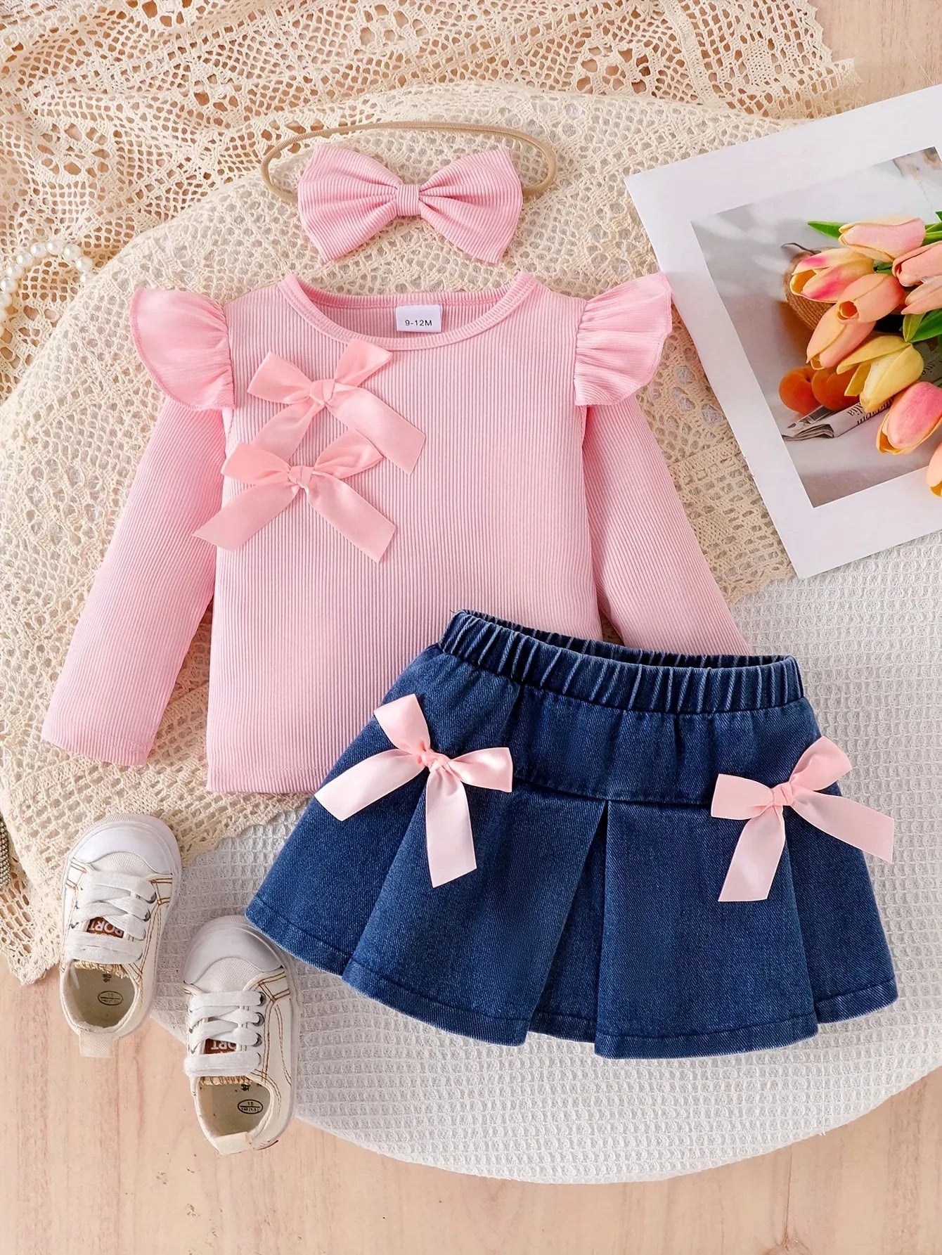 TEMU-3pcs ' Doll Outfit Set with Pink Ruffled Sleeve Blouse - alotasawkli