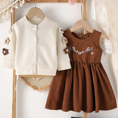 2pcs Autumn/Winter Ethnic Embroidered Dress Set + Floral Long Sleeve Blouse | Casual & Cute, Perfect for Outdoor Wear, Umbrella Skirt Silhouette - alotasawkli