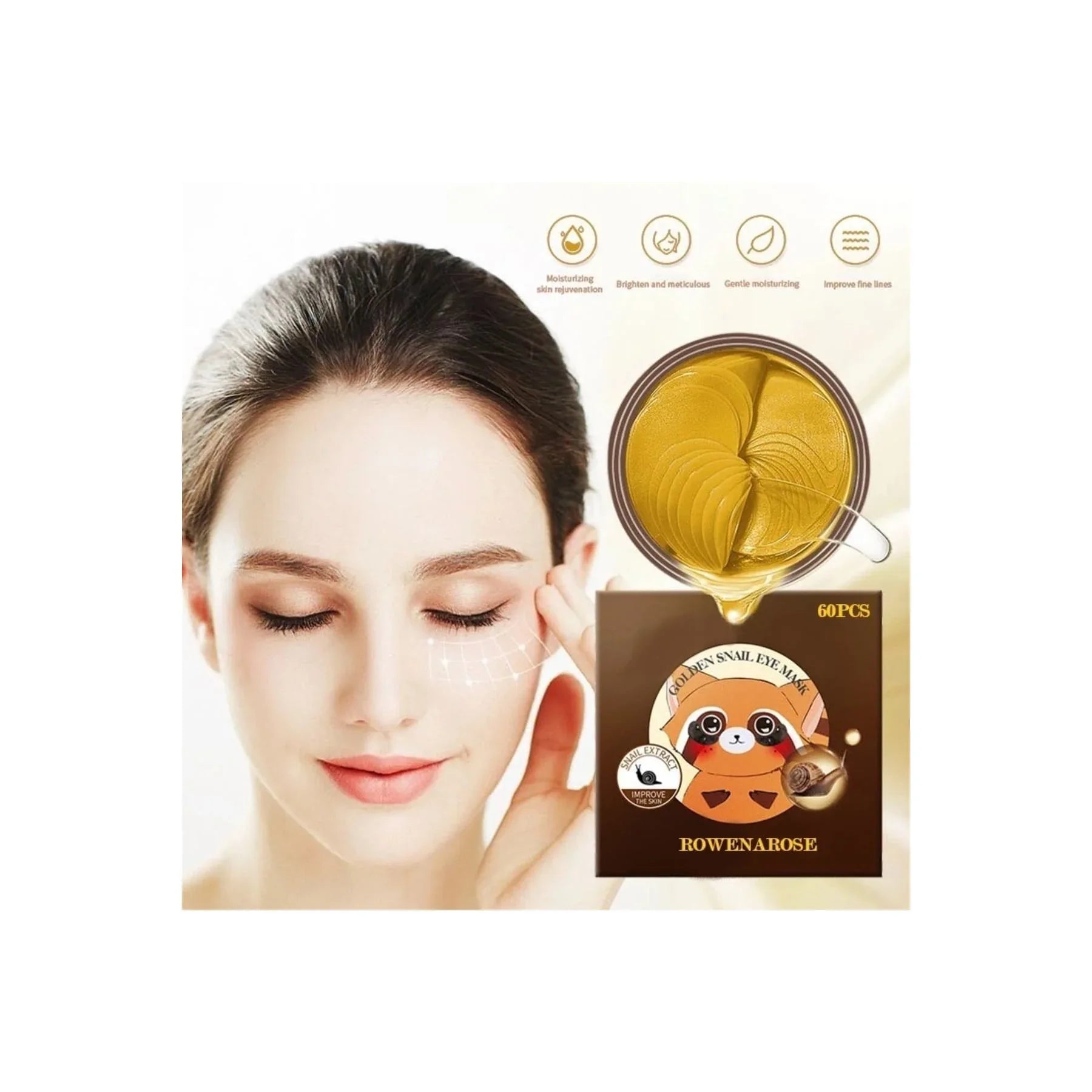 ROWENAROSE قناع العين المرطب والشدوي مكون من الكولاجين والبزاق 1.4 جرام ميسا 24K 60 قطعة خلاصة الفولاو - alotasawkli