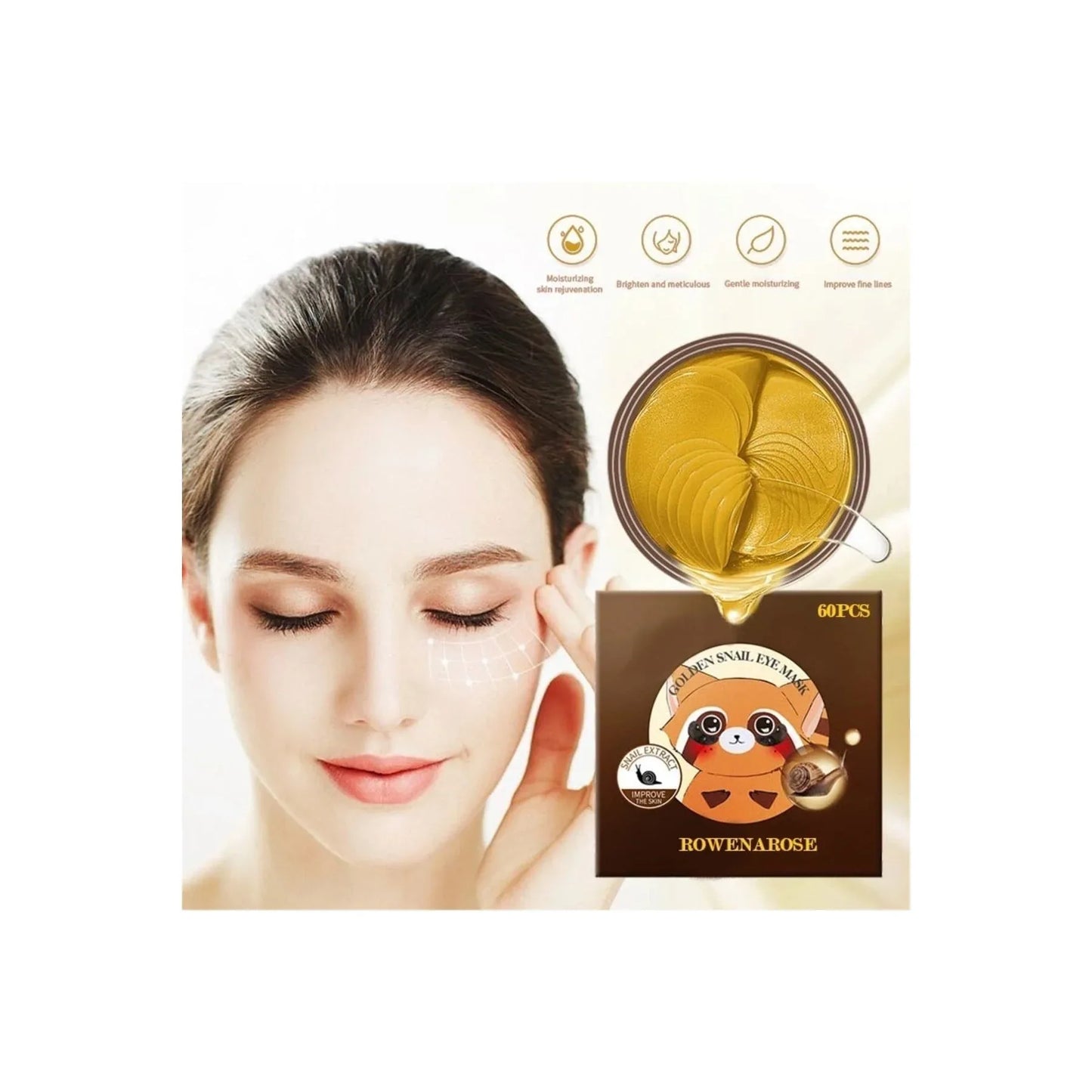 ROWENAROSE قناع العين المرطب والشدوي مكون من الكولاجين والبزاق 1.4 جرام ميسا 24K 60 قطعة خلاصة الفولاو - alotasawkli