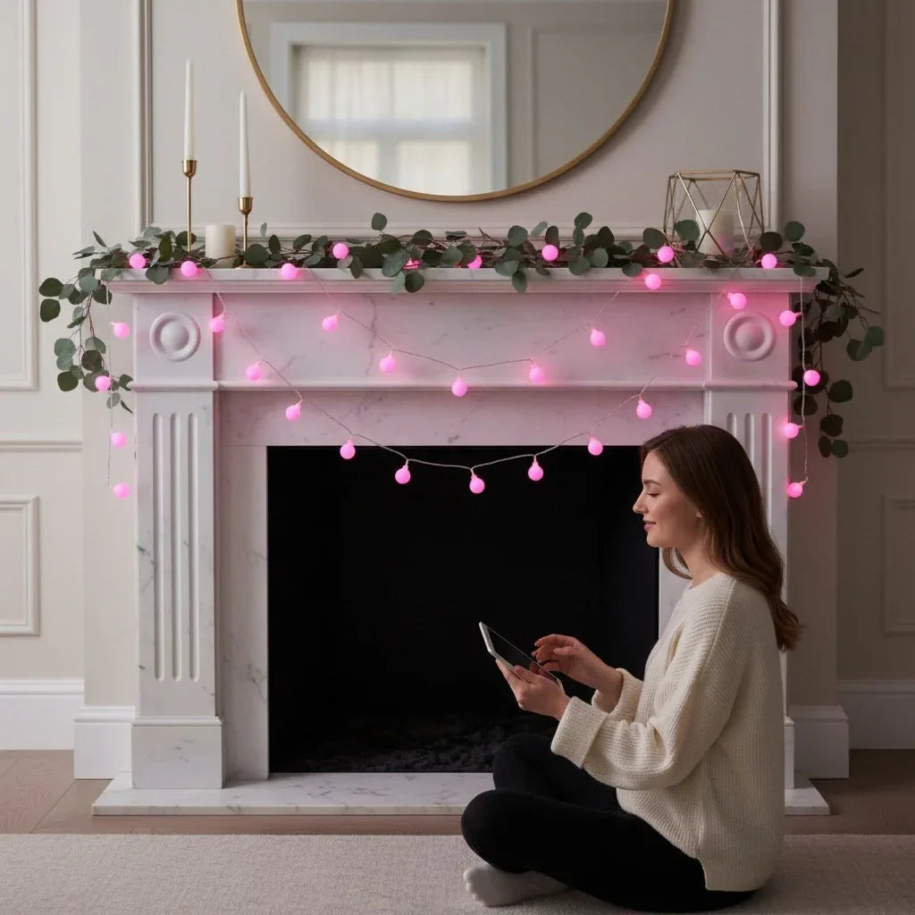 شريط إضاءة LED وردي بطول 5 أمتار - إضاءة LED زخرفية لعيد الميلاد لتزيين الطاولة وغرفة - alotasawkli